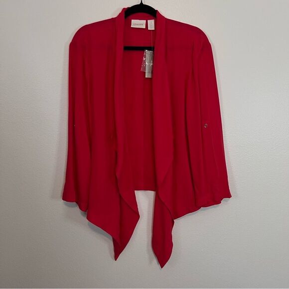 NWT Chico’s Jacket Cardigan Red Hi-Lo Size 3P (XL 16) Petite L/S W/ Roll-tab - Picture 1 of 9